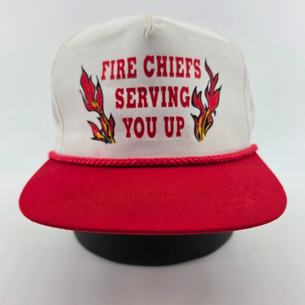 Vintage Xpres Caps Fire Chief Trucker Hat Red White Snapback Rope Cap